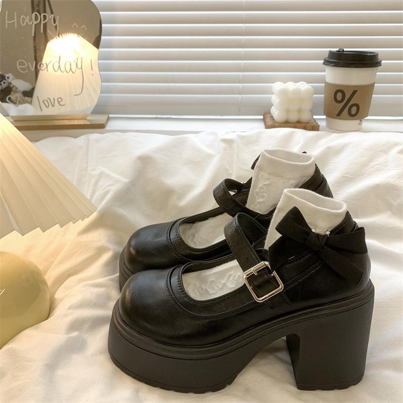 

Женские туфли Мэри Джейн на толстом каблуке 8,5 см, черные, коричневые, в японском каваи-лолита стиле, для школьной формы, офисной повседневной одежды, преппи JK, летняя обувь 37