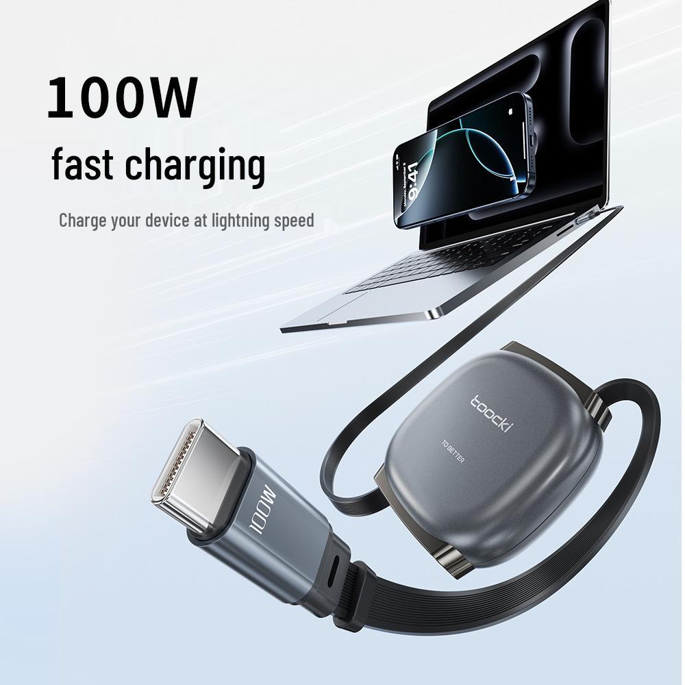 Toocki 100W Retractable Fast Charging Cable for Apple, MacBook, and Samsung