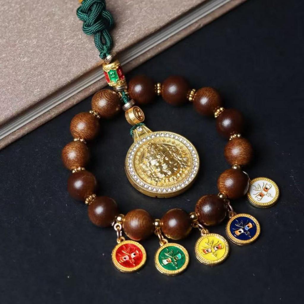 Five Gods Agarwood Car Pendant: High-End Fuso Red Soil Abacus Lock Accessory