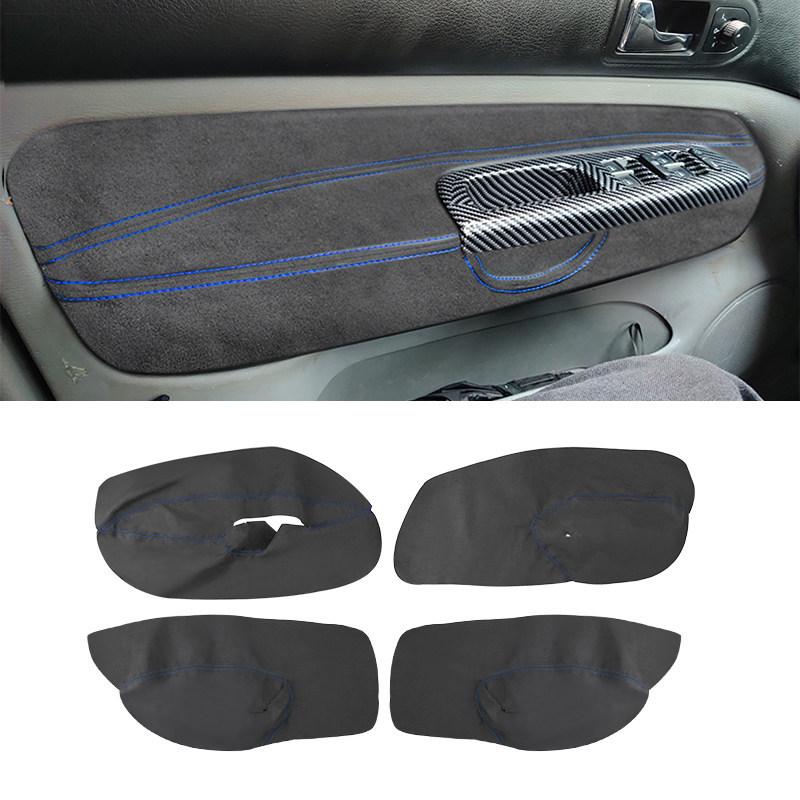 

For VW Golf 4 MK4 Bora Jetta 1998 1999 2000 2001 - 2005 4 Doors Car Inner Door Armrest Panel Cover Suede Leather Blue Line Trim