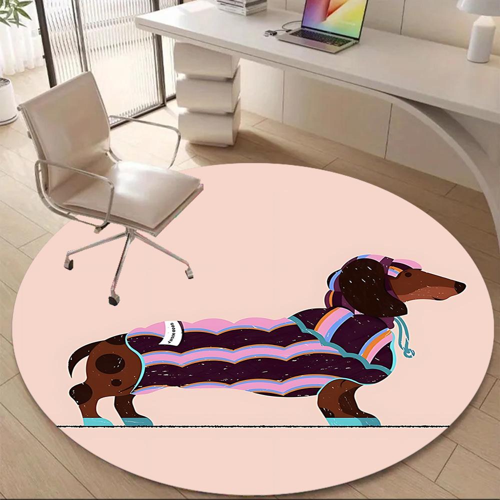1pc Dachshund Blanket Office Round Area Rug, Indoor Mat Suitable ForOffice, Under Office Chairs Bedroom Living Room Home Decor, Room Deco U51