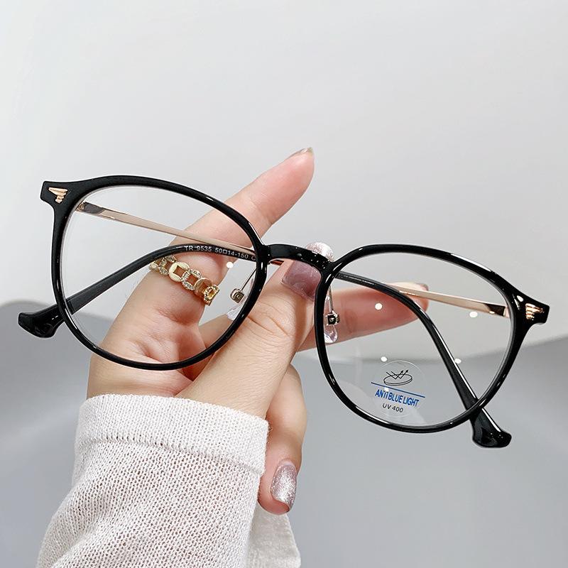 Myopia glasses retro glasses anti-blue light glasses plain flat glasses cold brown can be matched with degree round frame black frame