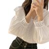 Korean-French Lace V-Neck Ruffle Puff Sleeve Blouse