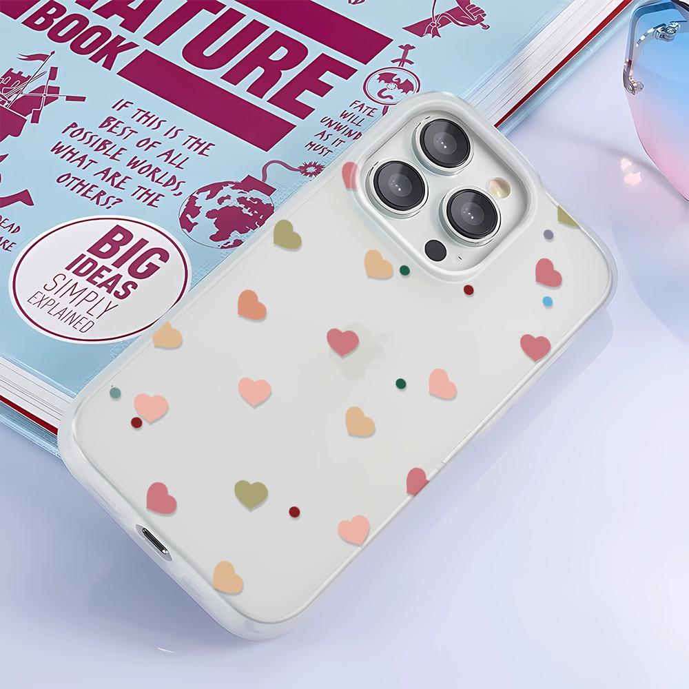Colorful Love Phone Case For iPhone 16 15 14 13 12 11 Pro Max XR XS MAX 78 Plus Simple and semi transparent Back Cover
