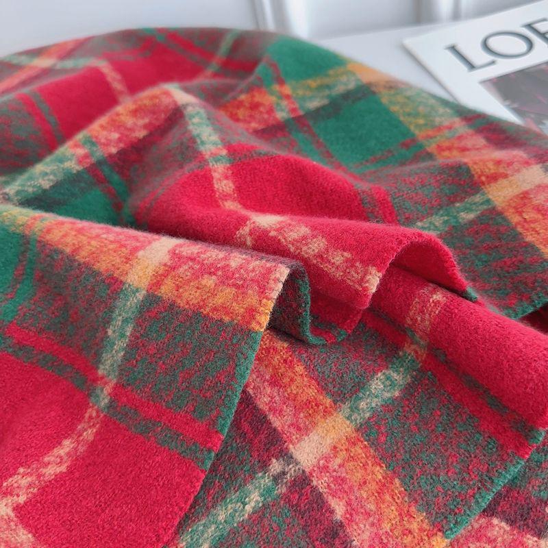 Women's Red Plaid Cashmere-Like Scarf Shawl - Warm, Versatile, Fashionable for Autumn and Winter