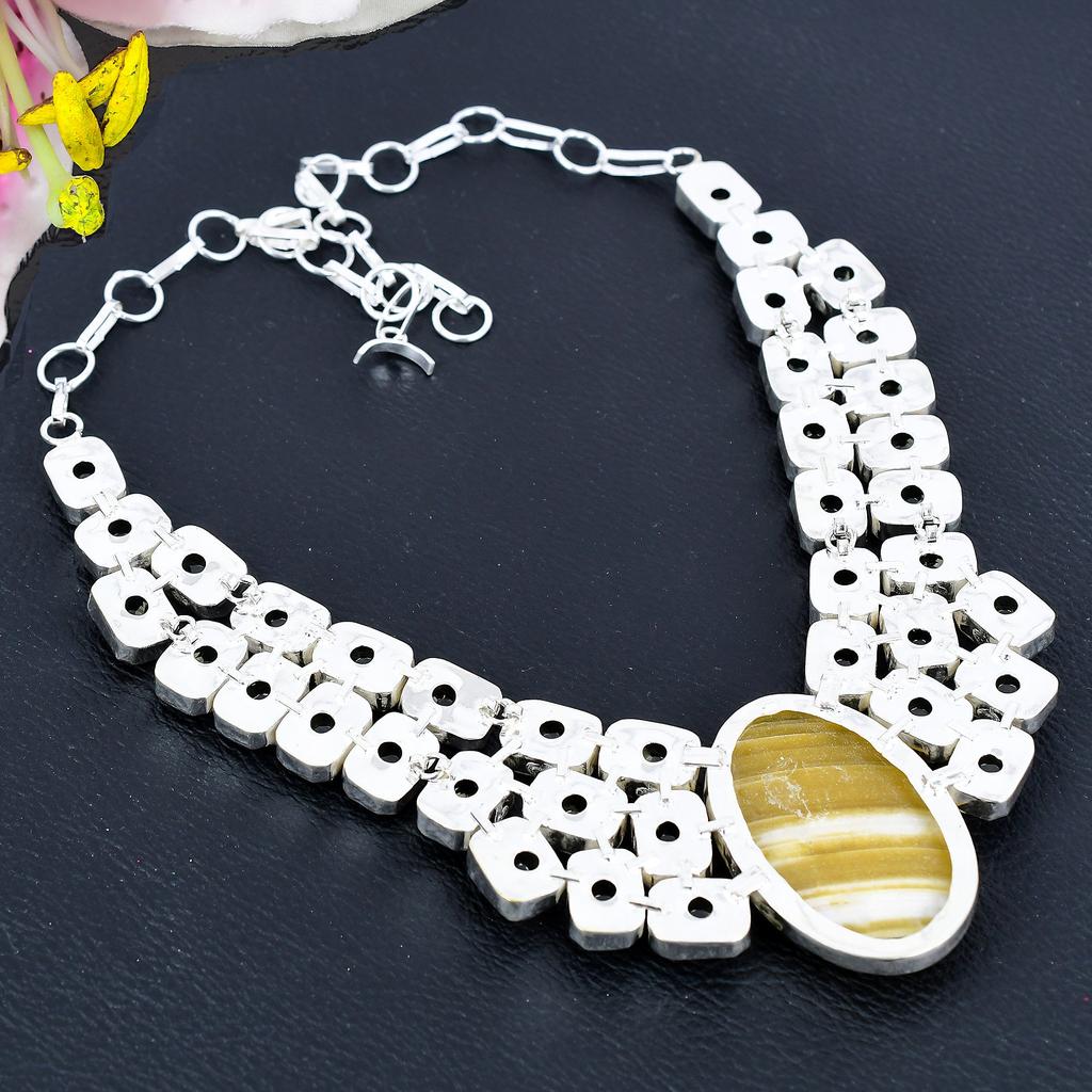 Calcite Agate, Citrine Gemstone 925 Sterling Silver Jewelry Necklace 18" KG-1851