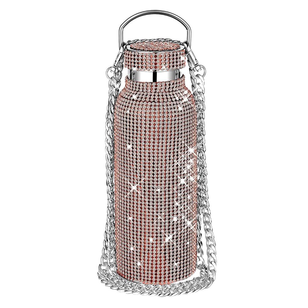 350ml/500ml/750ml Bling Diamond termosky Přenosná třpytivá štrasová láhev na vodu Crossbody termoláhev z nerezové oceli