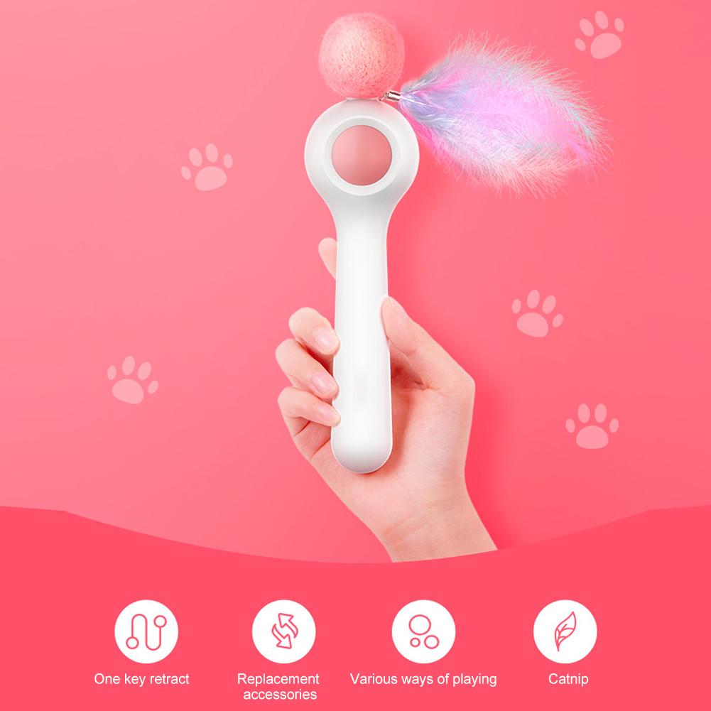 Interaktiver Katzen-Teaser zum Trainieren Katze Teaserstab Einziehbar Kätzchen Feder Spielzeug mit Ball