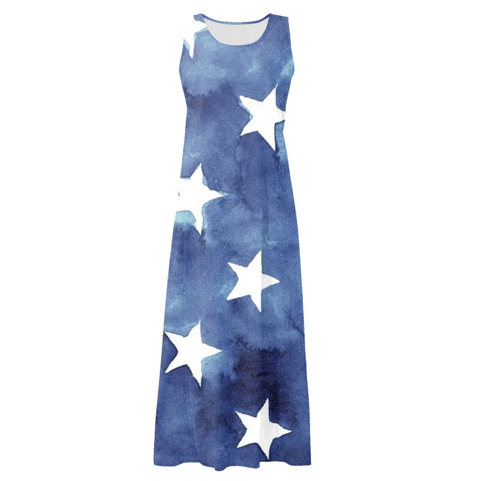 Женское повседневное удобное хлопковое платье с карманами без рукавов и принтом ко — фото 7