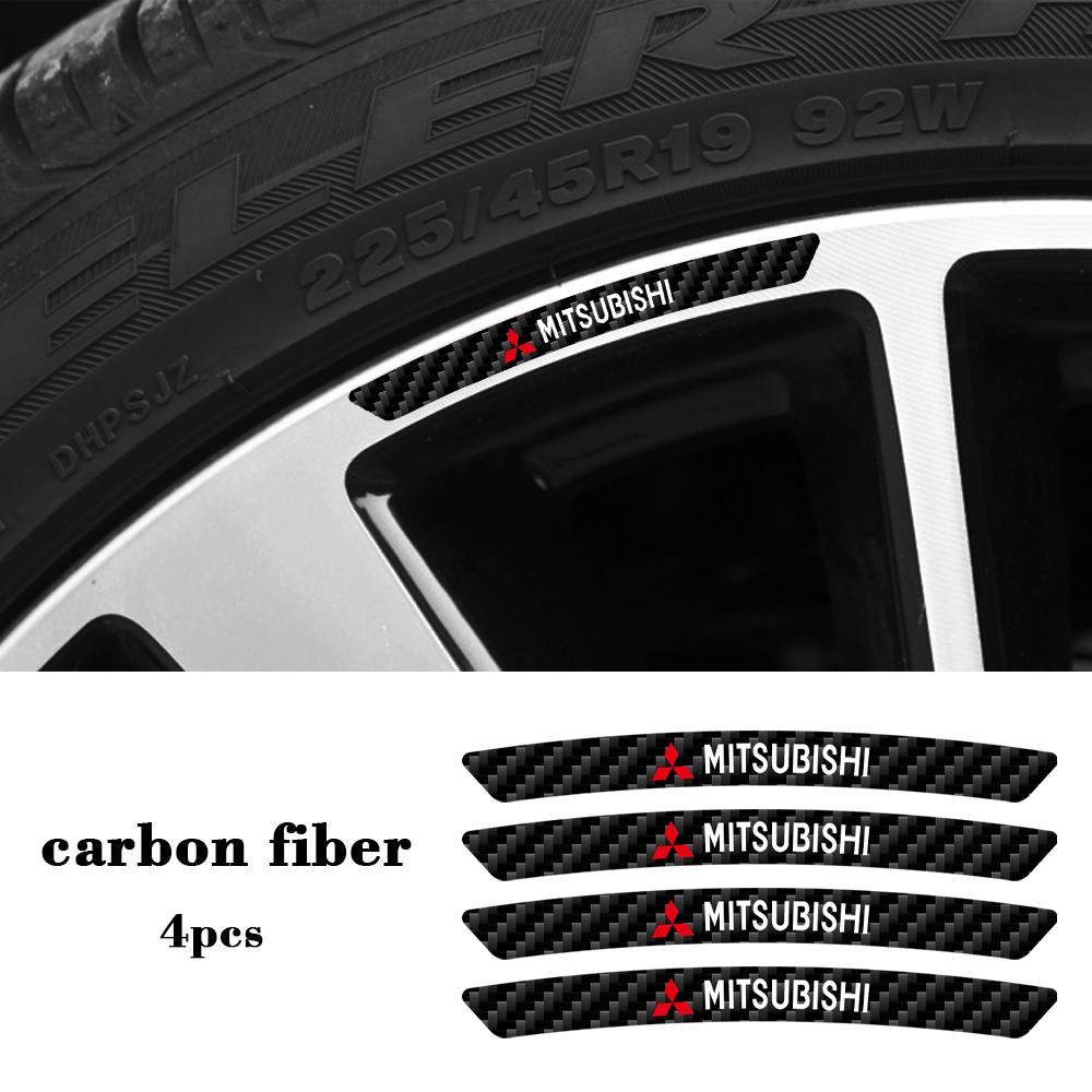 4 pièces Autocollants Jantes Roues Voiture Emblèmes Fibre de Carbone Décoration Auto Style Voiture Pour Mitsubishi lancer asx outlander pajero l200
