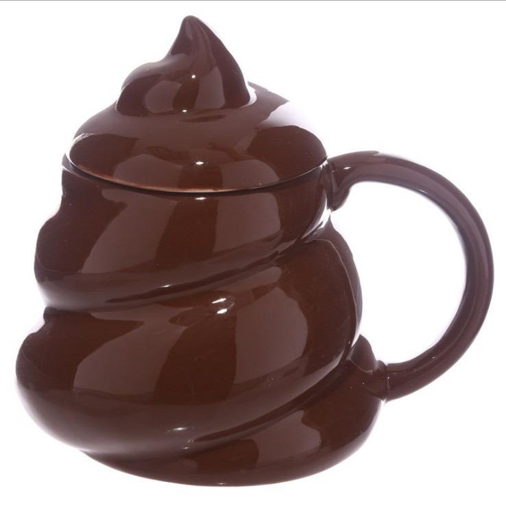 Poop Ceramic Cup - Prank, Funny, Trick, Personality Poop Mug, Coffee Cup with Lid, Gag Gift