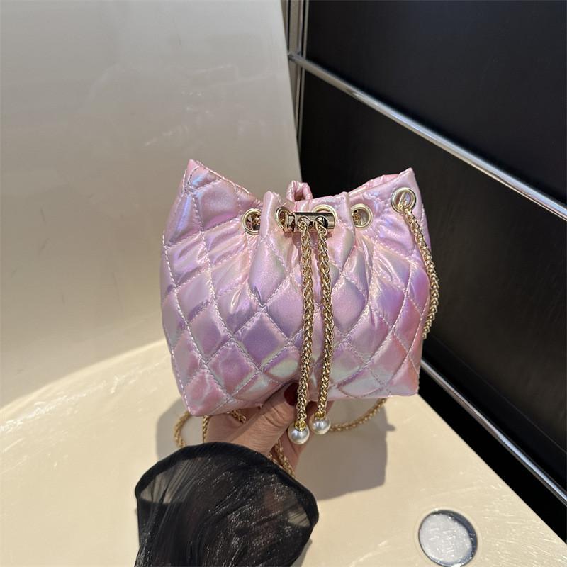 Chic Pu Quilted Chain Shoulder Bag For Everyday Use In Purple And Pink Shades