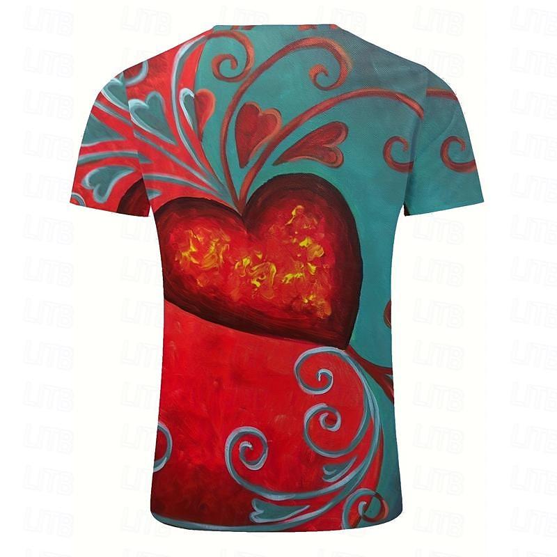 Valentine's Day Men's Heart Graphic T Shirt Short Sleeve T shirt 3D Print Crew Neck Shirt Daily Designer