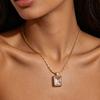 JUSNOVA Fashion Stainless Steel Geometric Lab Created Zircon Statement Pendant Necklace Women 18k PVD Gold Plated Hypoallergenic