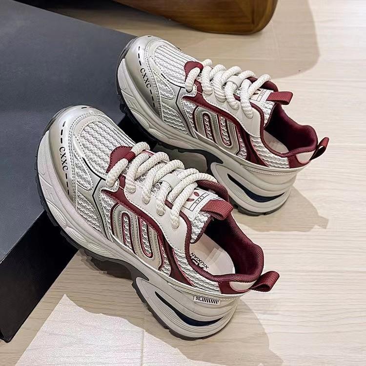 

Кроссовки для папы на платформе, женские, осенние, универсальные, дышащие, повседневные, сетчатые, спортивные, кроссовки для бега 40 бордовый