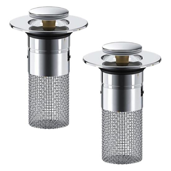 2 Stück Badezimmerwaschbecken-Abflussstopfen, 2-in-1 Pop-up Haarfänger mit Filter, Rostfreier Anti-Verstopfungs-Abflussabdeckung aus Edelstahl, Rostfreier Filterersatz