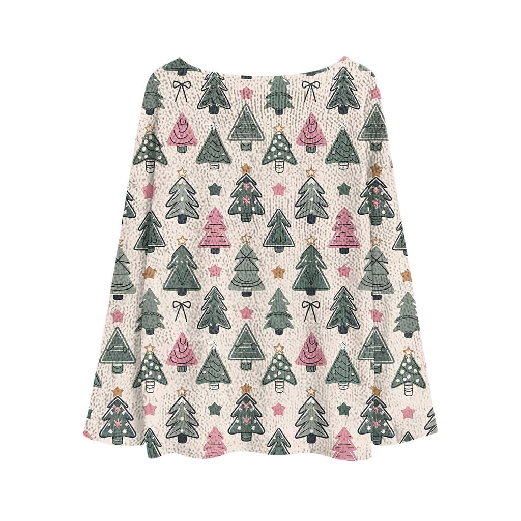 Women's Fashionable Oversized Knitwear Long-Sleeved Christmas Print Top