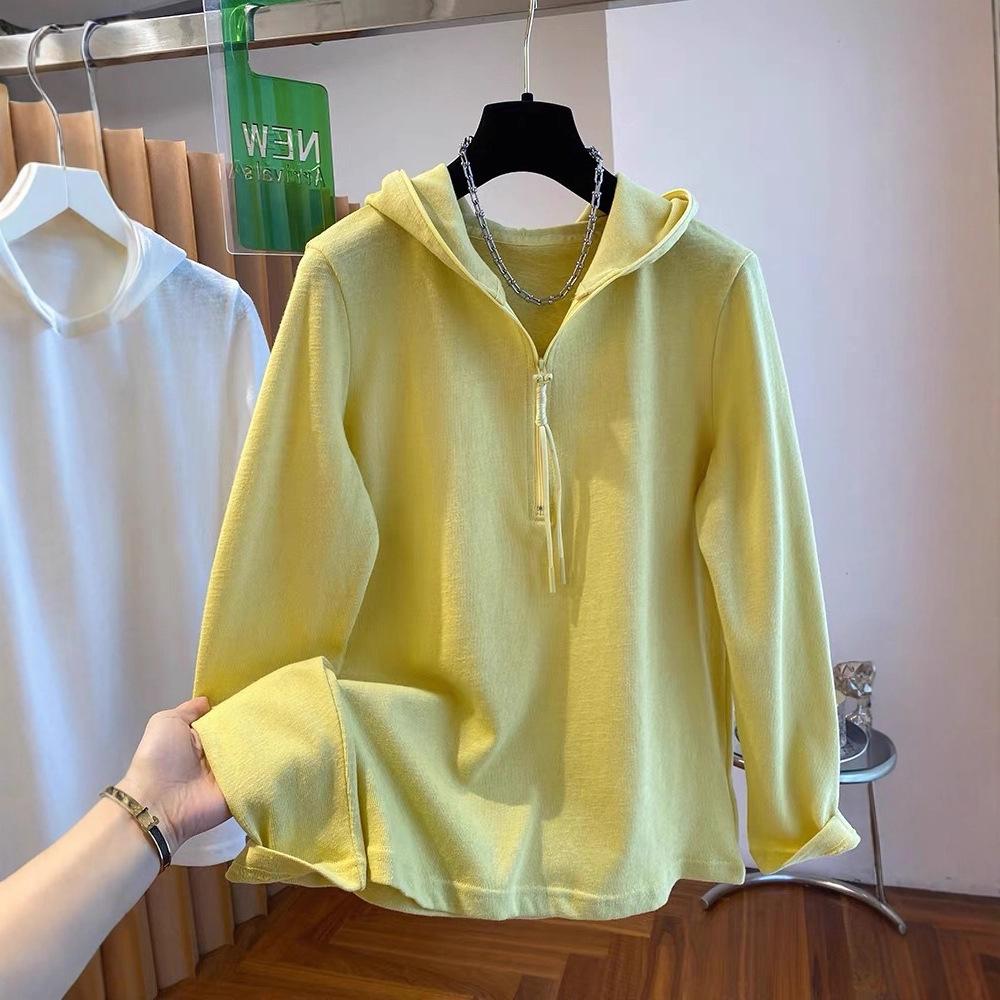 Mikina s kapucí a tričko pro ženy, nový podzimní nadměrný volný top s dlouhým rukávem jako základní vrstva