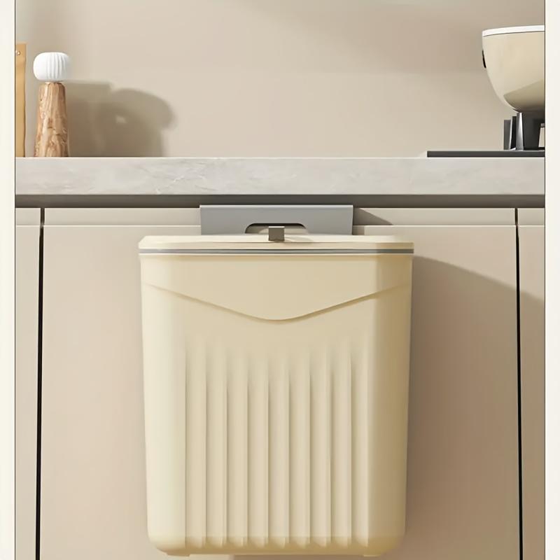 1pc Large Capacity Wall-Mounted Trash Can - Easy-Install, Space-Saving Design for Kitchen & Bathroom -Plastic, Open-Top Waste Bin with Back Hook