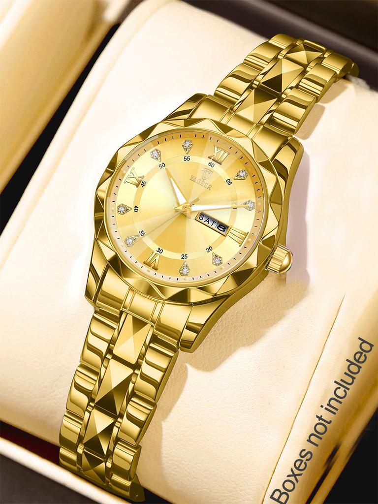 A luxurious business lady's small luminous calendar stainless steel quartz watch - a birthday gift for her