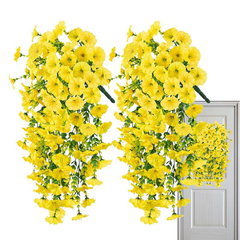 2pcs Artificial Hanging Flowers Faux Petunias UV Resistant Fake Flower Simulated Wall Hanging Colorful Plants For Garden Porch