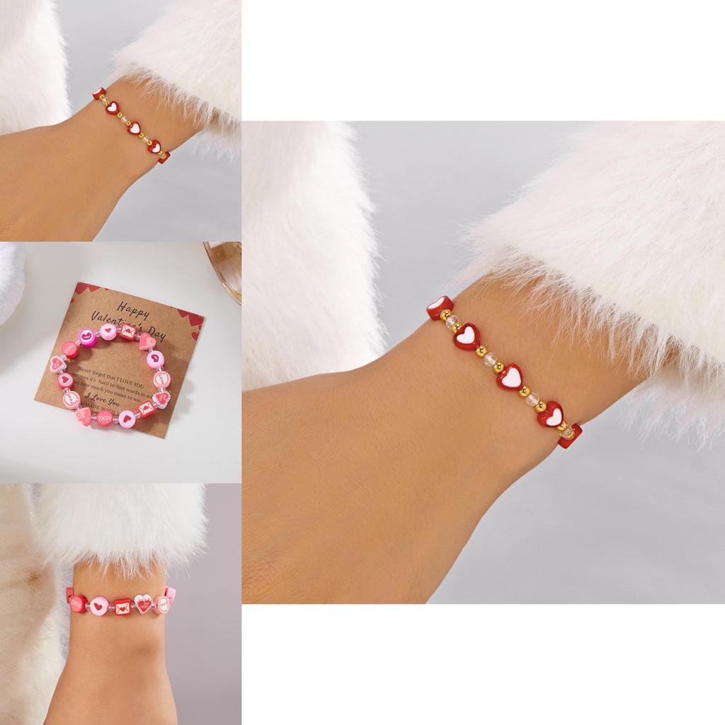 Romantic Heart Shape Polymer Clay Hand Chain With Colorful Design For Valentines Day