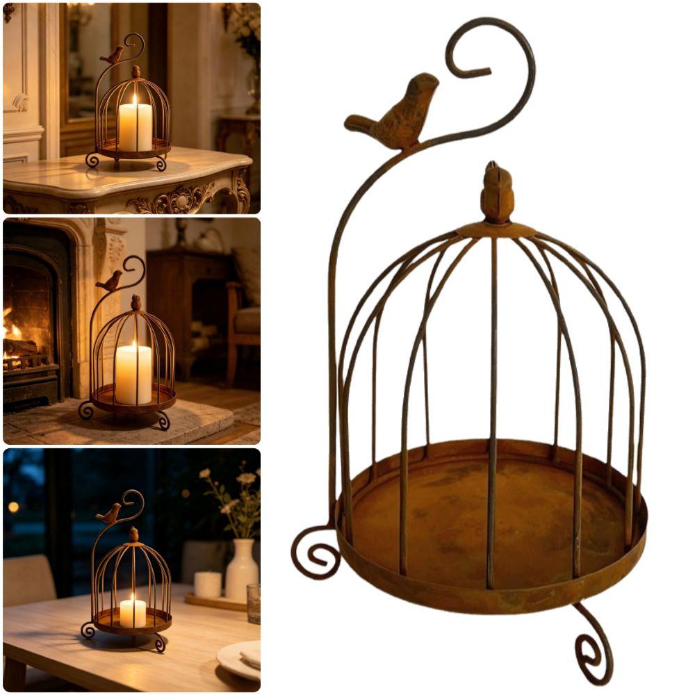 Distressed Iron Decorative Hanging Birdcage Photo Props Iron Candleholder Home Decoration