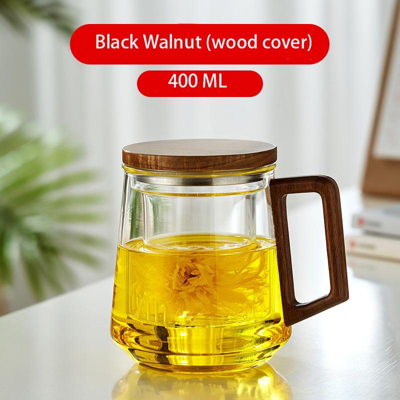 Thickened High Temperature Resistant Glass Water Cup Black Walnut Solid Wood Cover Built-in Filter Home Tea Set Coffee cup