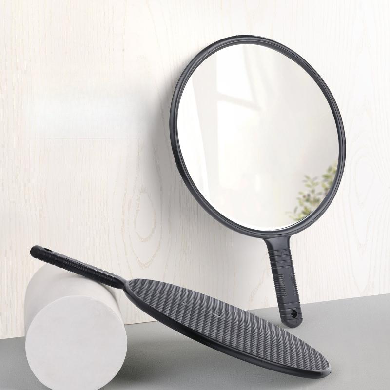 Large-sized Handheld Mirror for Beauty and Hair Care, Round Handle, Makeup and Rearview Mirror