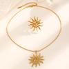 Stainless Steel Hammered Spiral Sun Pendant Necklace & Titanium Clavicle Chain Ring Set