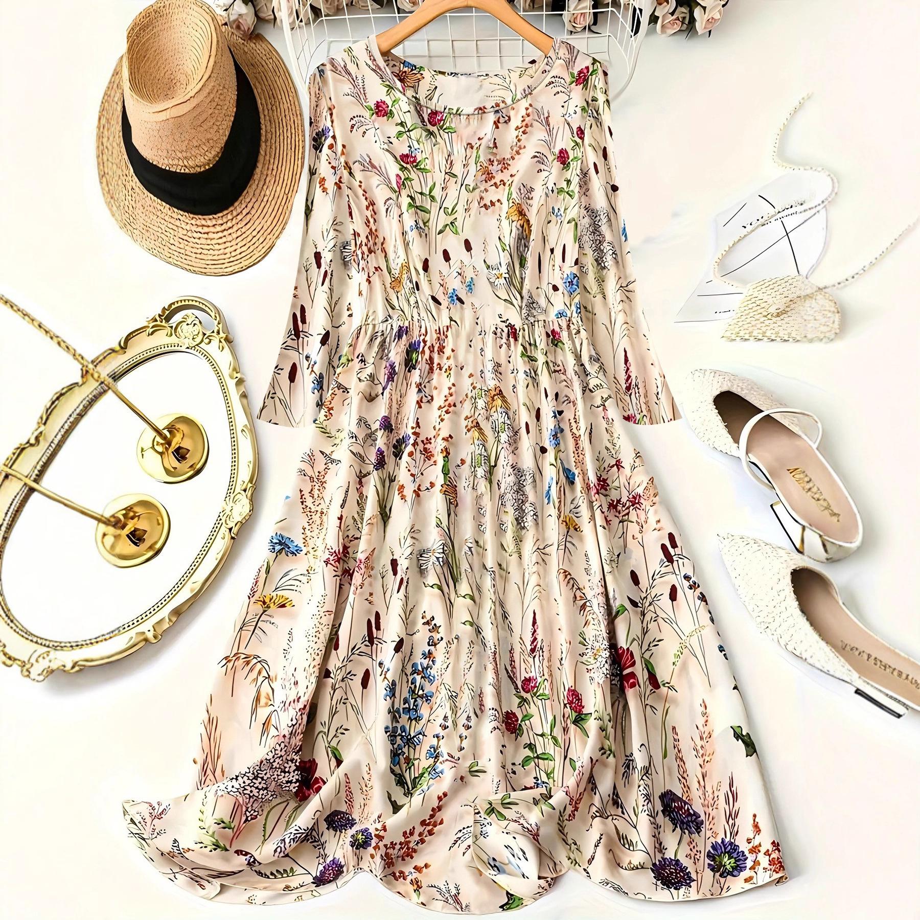 

Новое элегантное платье с длинным рукавом, цветочным принтом, приталенное и в стиле ретро для осени и зимы XXL