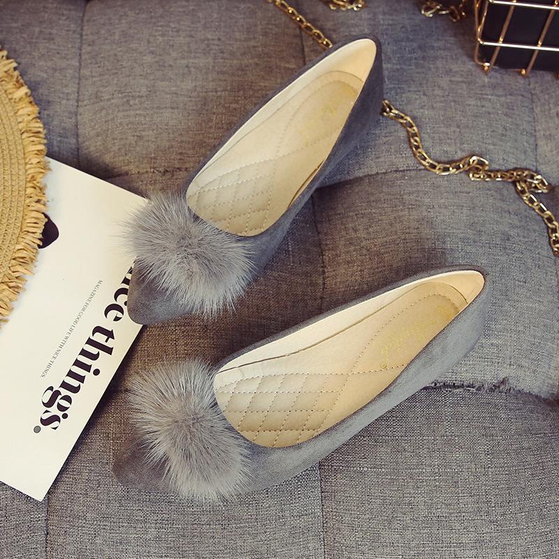 Большие размеры Помпон Меховые шарики Туфли Женские Одинарные Балетки OL Женские Туфли — фото 11
