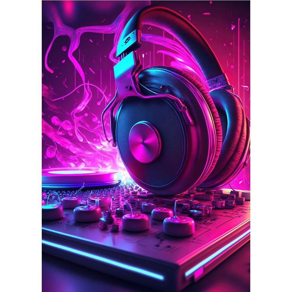 

Неоновый дизайн музыка Крутые постеры для диджейских наушников Картина на холсте Абстрактное настенное искусство для современного бара, клубной комнаты, домашнего декора 21*30cm No Frame