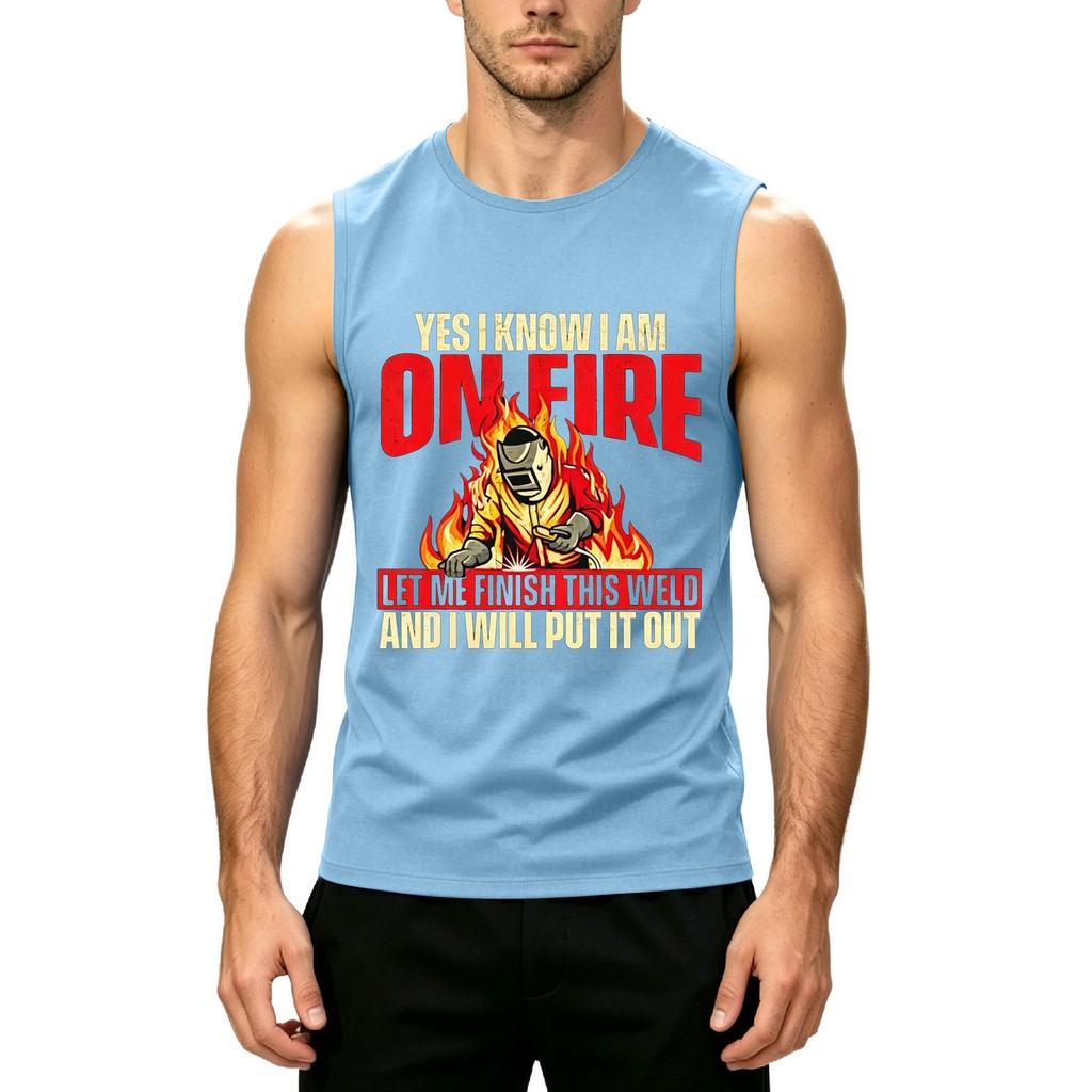 Men's Sleeveless Casual Tank Top Labor Day Print Crew Neck Lightweight Summer Workout Shirt