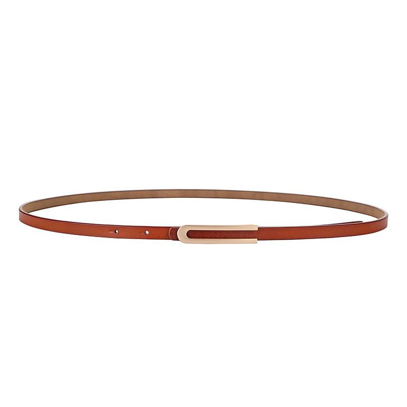 Genuine Leather Thin Waist Belt For Women With Alloy Buckle And Bright Finish For Casual Dresses