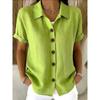QICED Women's Fashion Casual Solid Color Print Short Sleeve POLO Neck Blouses & Shirts