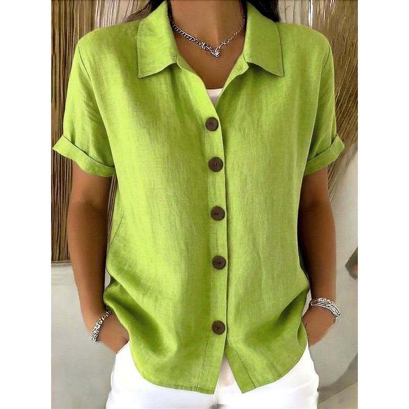 QICED Women's Fashion Casual Solid Color Print Short Sleeve POLO Neck Blouses & Shirts