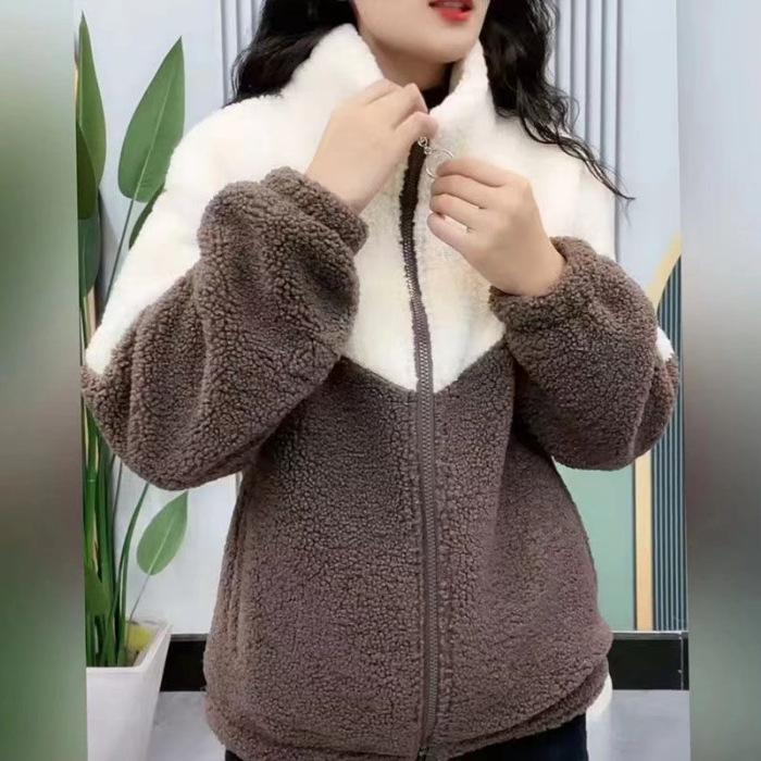 Women s Fleece-Lined Winter Coat with Stand Collar and Zipper L кофейный