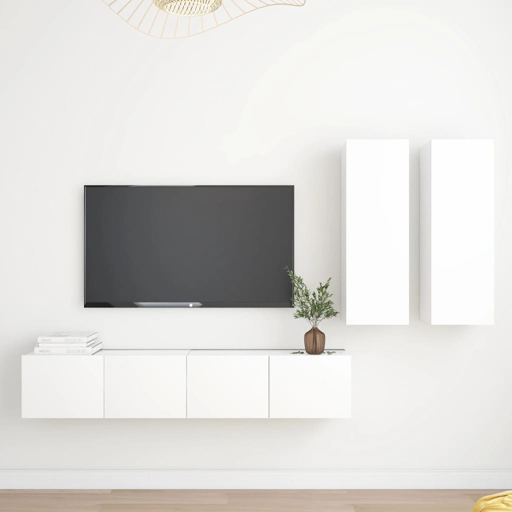 4 Piece TV Cabinet Set White Particleboard
