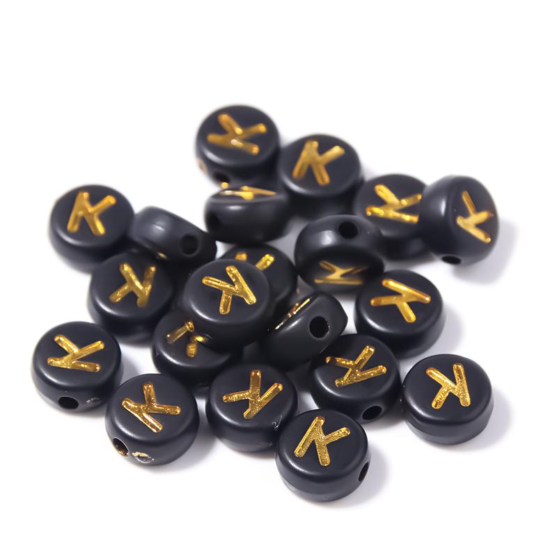 100pcs Black Color Acrylic Letter Beads A-Z Round Flat Alphabet Spacer Bead for Jewelry Making DIY Bracelet Necklace Charms
