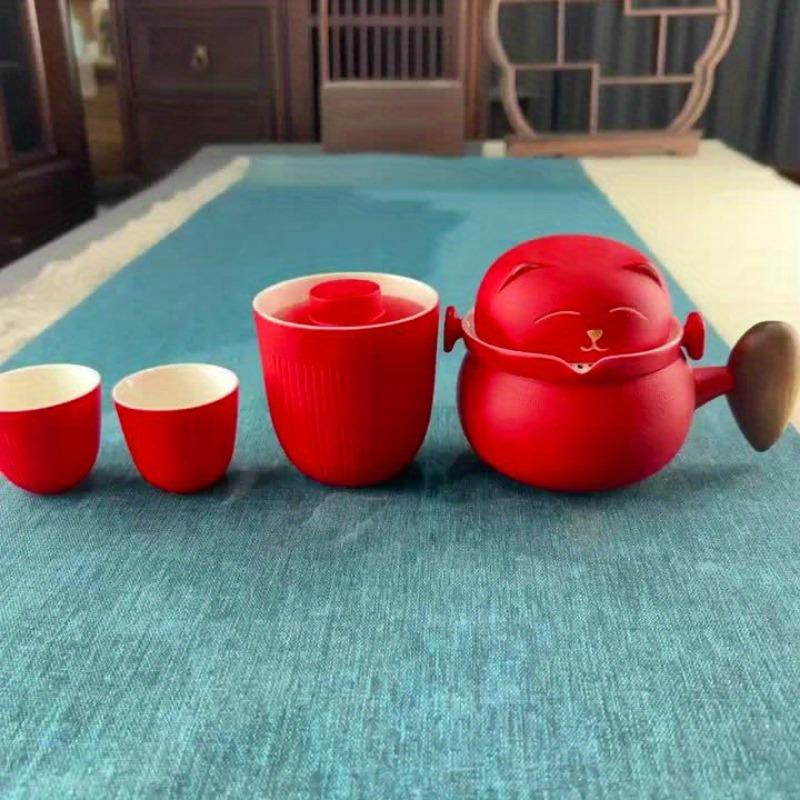 1set Travel Tea Set Portable Ceramic Teapot Suitable For Outdoor Camping Family Gathering RV Travel Birthday Gifts Holiday Gifts Chinese New Year Gift