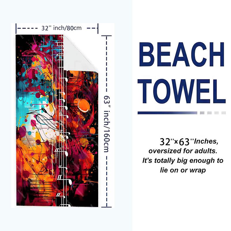 Music Print Beach Towel, Large Soft Quick Dry Towel for Beach Camping Swimming