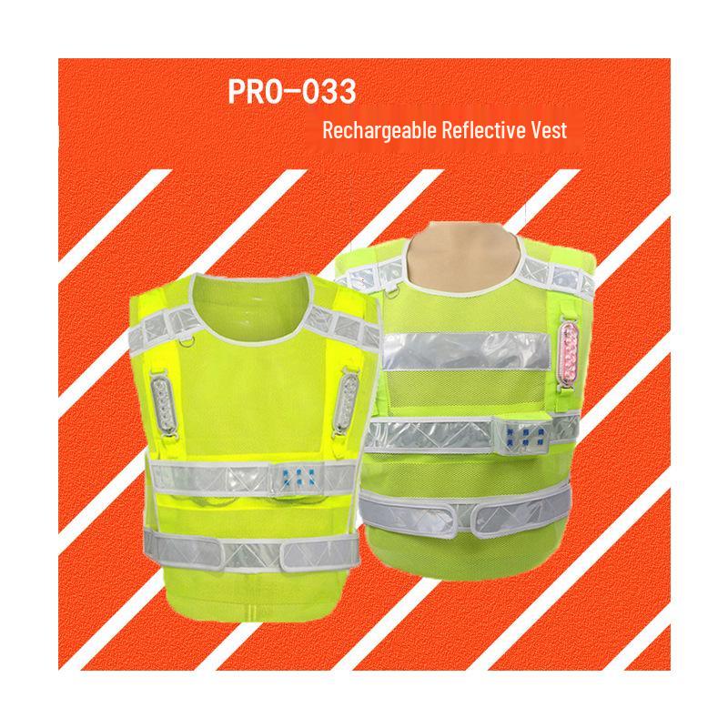 Rechargeable LED Reflective Mesh Vest - Fluorescent Breathable Safety Wear PRO-033 оранжевый