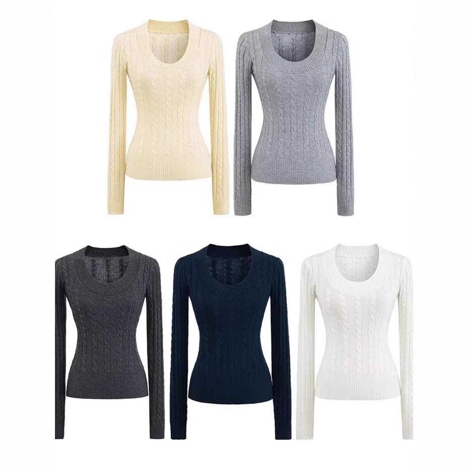 

Slimming U-Neck Cable Knit Sweater for Women Small