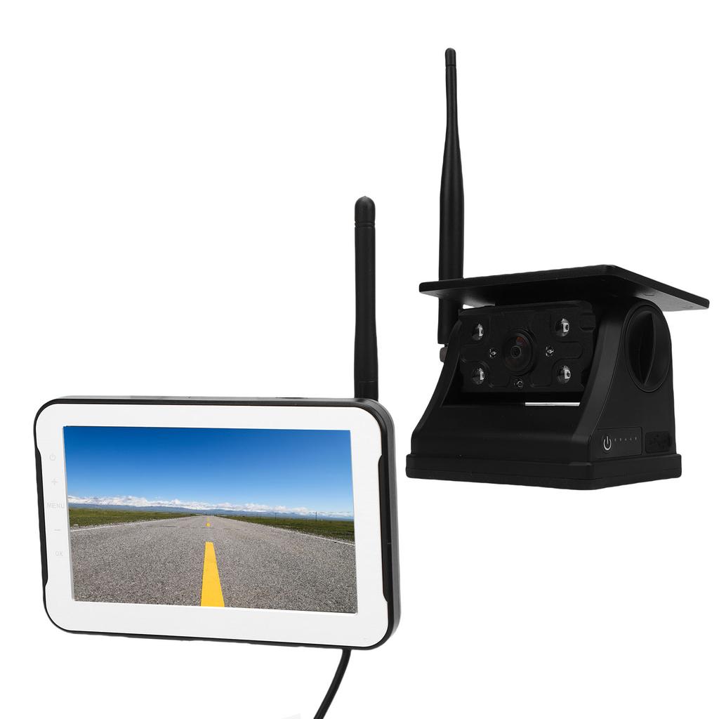 Magnetische Solar-Funk-Rückfahrkamera 5-Zoll-Display 1080P 150 Grad Weitwinkel 24 Stunden Akkulaufzeit 2,4-Hz-Signal Nachtsicht für Wohnmobil Anhänger LKW