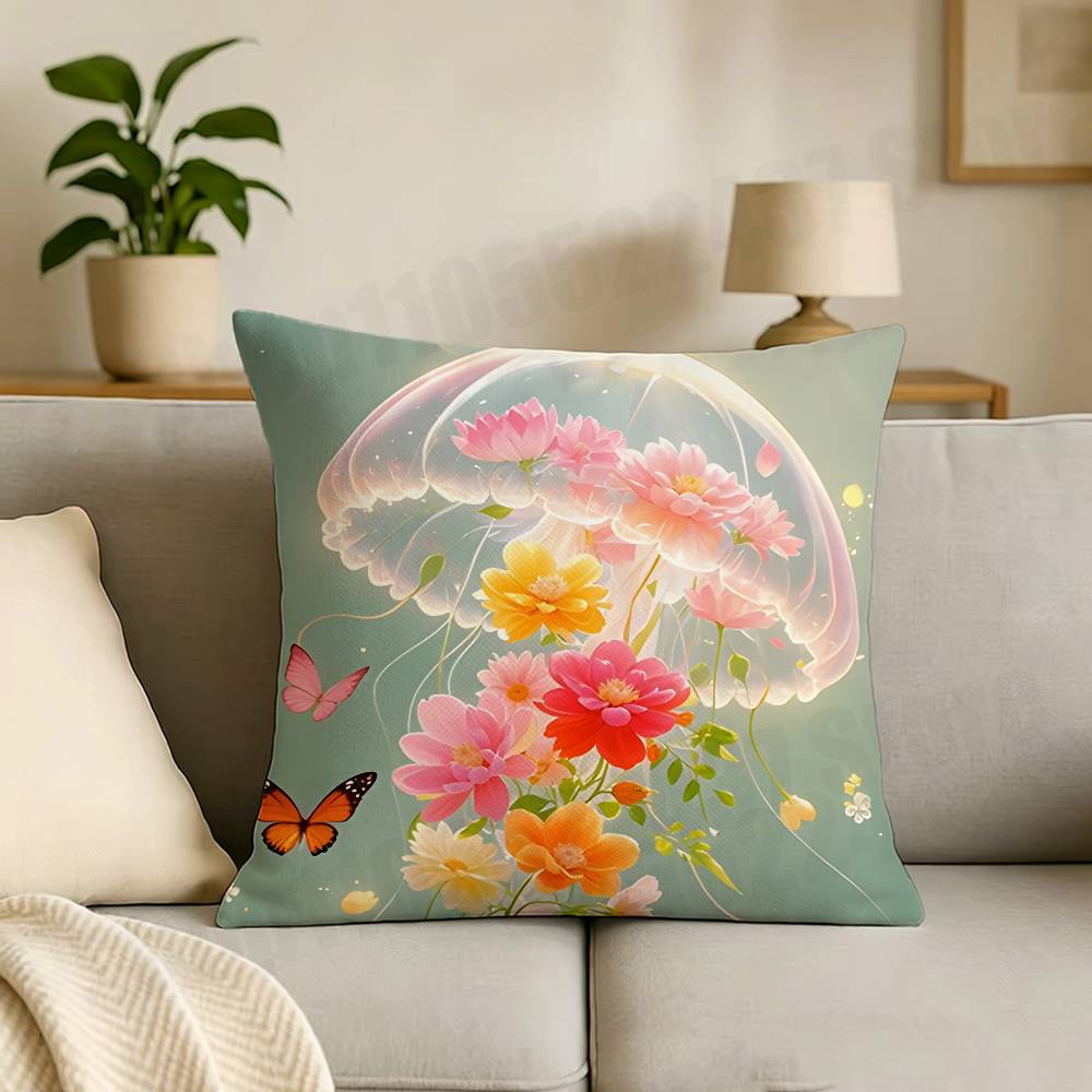 Jellyfish Marine life Cut Print Throw Pillow Cover Square Cushion Case for Living Room Bedroom Decor