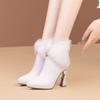 High Heeled Booties Women's  Autumn Winter New Fleece Side Zip Stipple Heel Fashion Pointed Toe Fuzzy Shoes