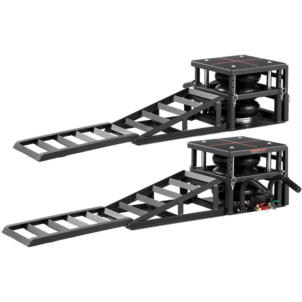 Air Portable Car Lifts 2PCS, 5 Ton Capacity, 320 Mm Max Height, Pneumatic Ramp Jacks with Airbags, Wheel Chocks, Extension Ramps, Heightened Columns,