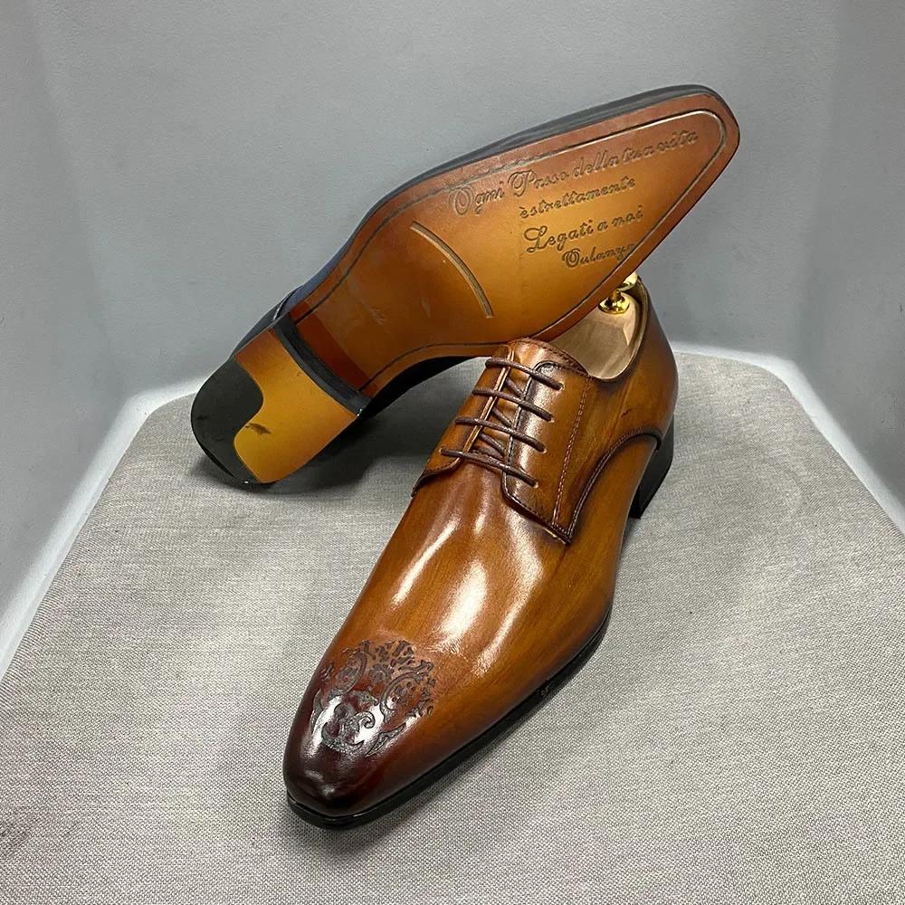 Fashion Classic Business Shoes Men Oxford Derby Genuine Leather Pointed Toe Fashion Lace Up High Quality Office Wedding Formal Shoe Male
