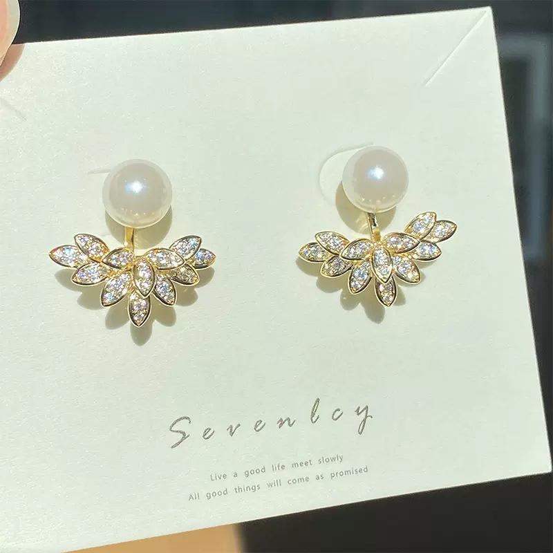 Gold Plated Pearl Heart Stud Earrings Shiny Rhinestone Earring Metal Elegant Fashion Romantic Female Couple Jewelry Wedding Gift